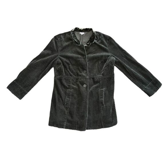 J JILL Green Corduroy Chore Jacket W/ Velvet Trim Size Large - Picture 1 of 8
